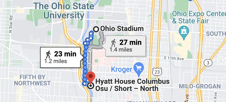 Map of Hyatt House Columbus OSU Short North within 25 minutes walk of Ohio Stadium